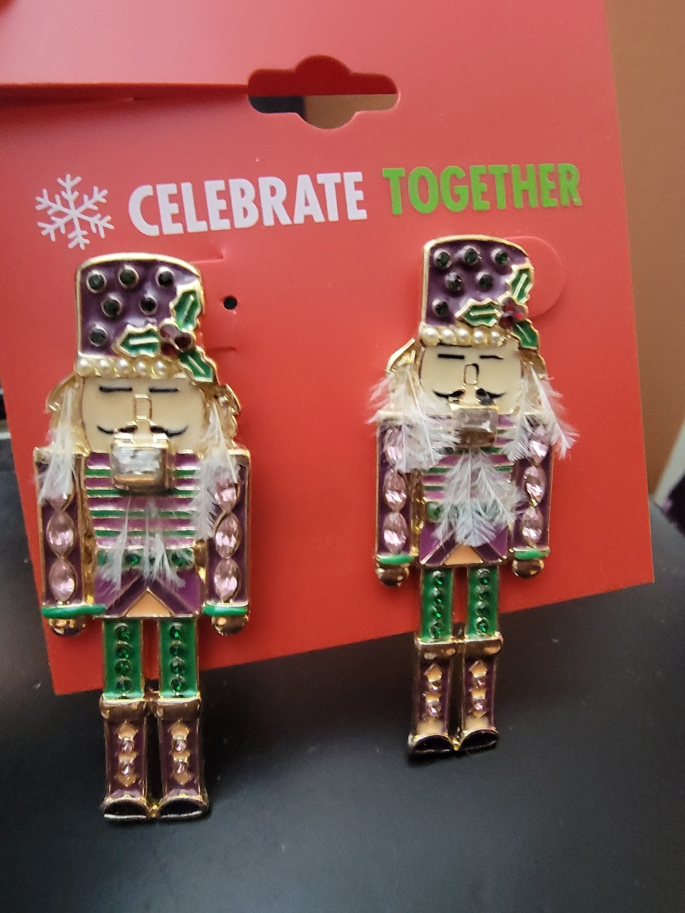 Festive Purple & Green Nutcracker Dangle Earrings